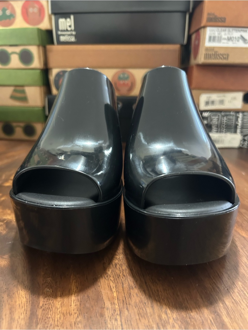 Melissa Black Glossy Platform Mule Heels new in box - Picture 3 of 5